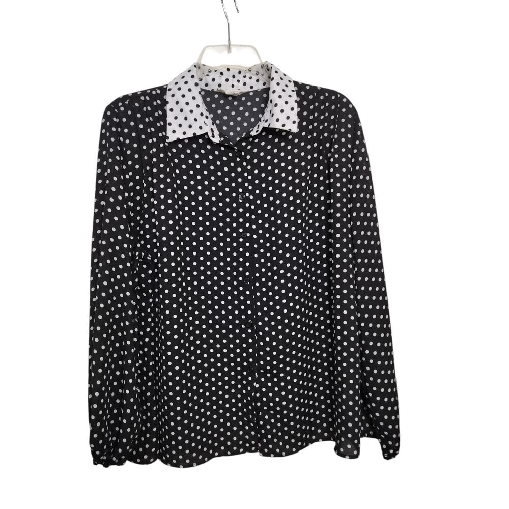 5312)By Design Mix Print Polkadot 1X Office Preppy Button Up Long Sleeve Blouse